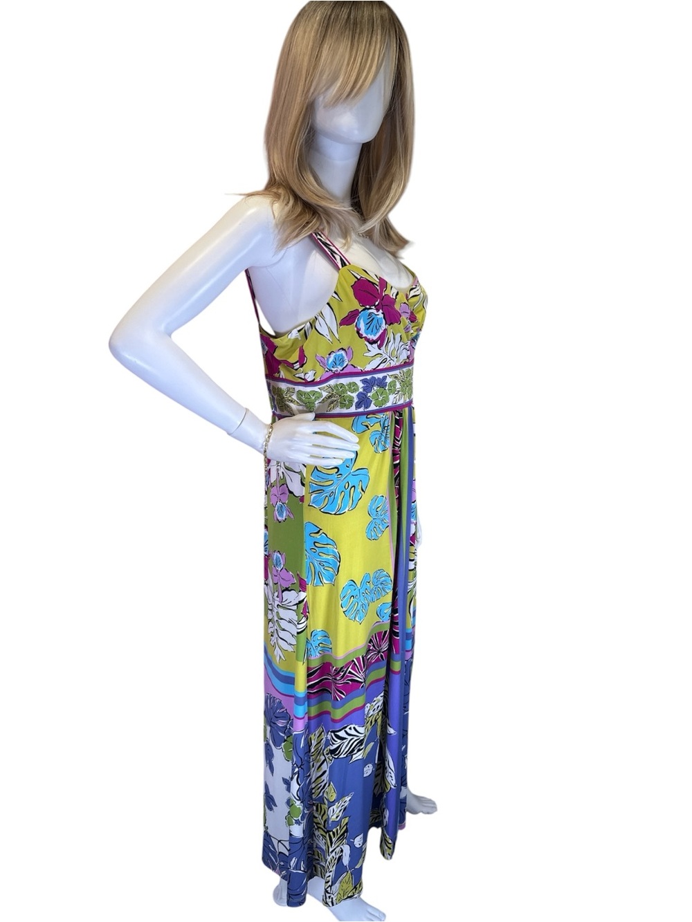 Maggy London Chartreuse and Purple Floral Stripe Maxi Dress - Picture 4 of 11
